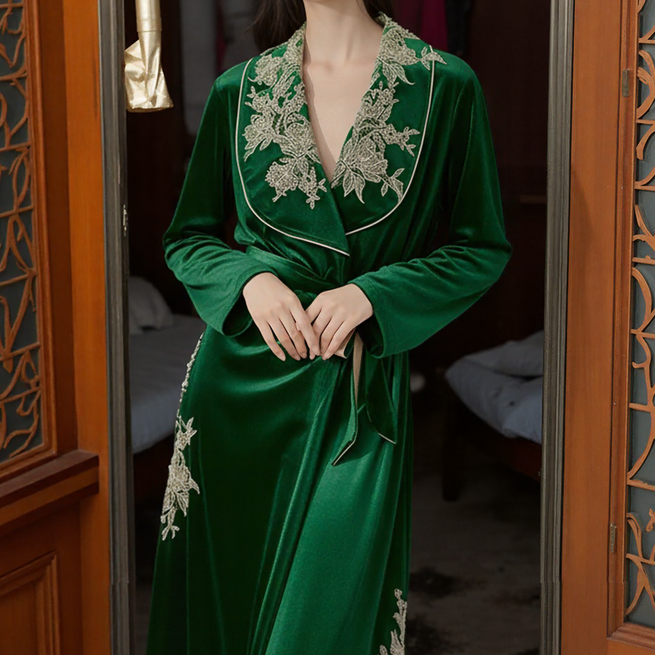 复古高级感金丝绒睡袍女士秋冬季加绒加厚中长款睡衣浴袍家居服