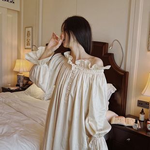 复古宫廷风睡衣女长款 法式 过膝脚踝可外穿睡裙纯棉宽松公主风晨袍