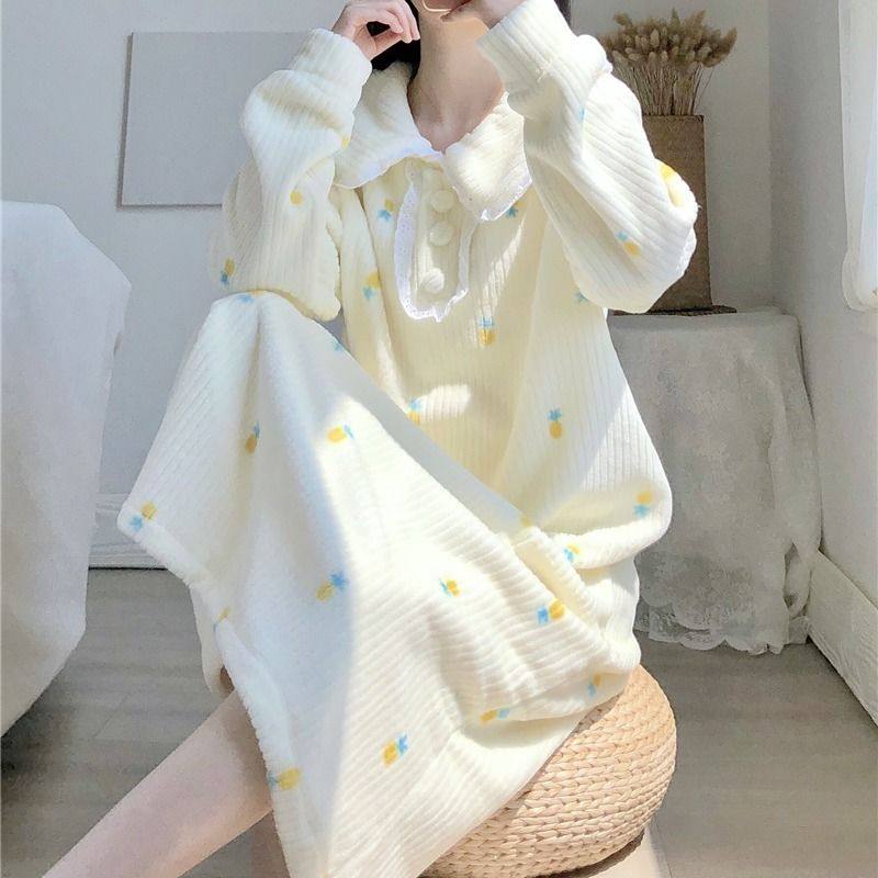 不掉毛法兰绒睡裙甜美可外穿