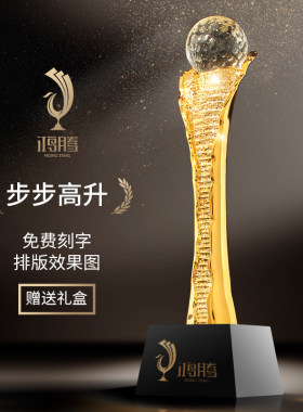 步步高升高档水晶奖杯定制金属奖杯树脂定做创意奖杯奖座制作刻字
