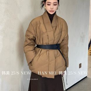 V领显瘦短款羽绒服外套2025冬装新款女装时尚系腰带保暧羽绒外套