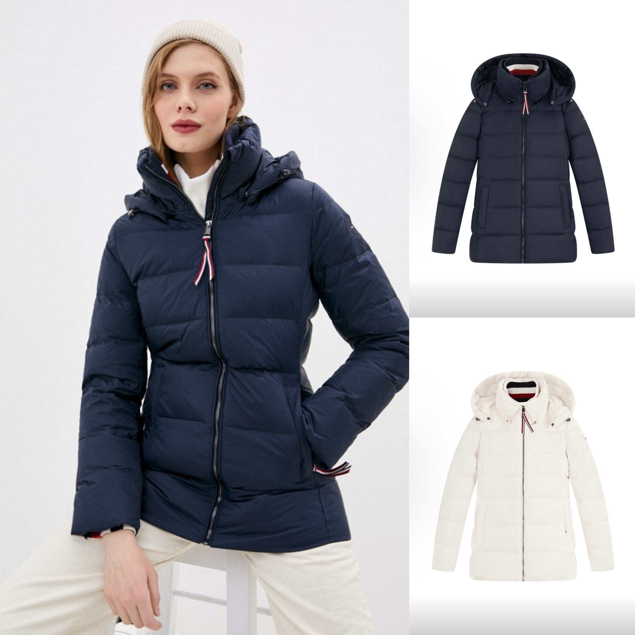 正品Tommy汤米25秋冬女休闲绗缝刺绣立领可拆卸帽长羽绒服外套