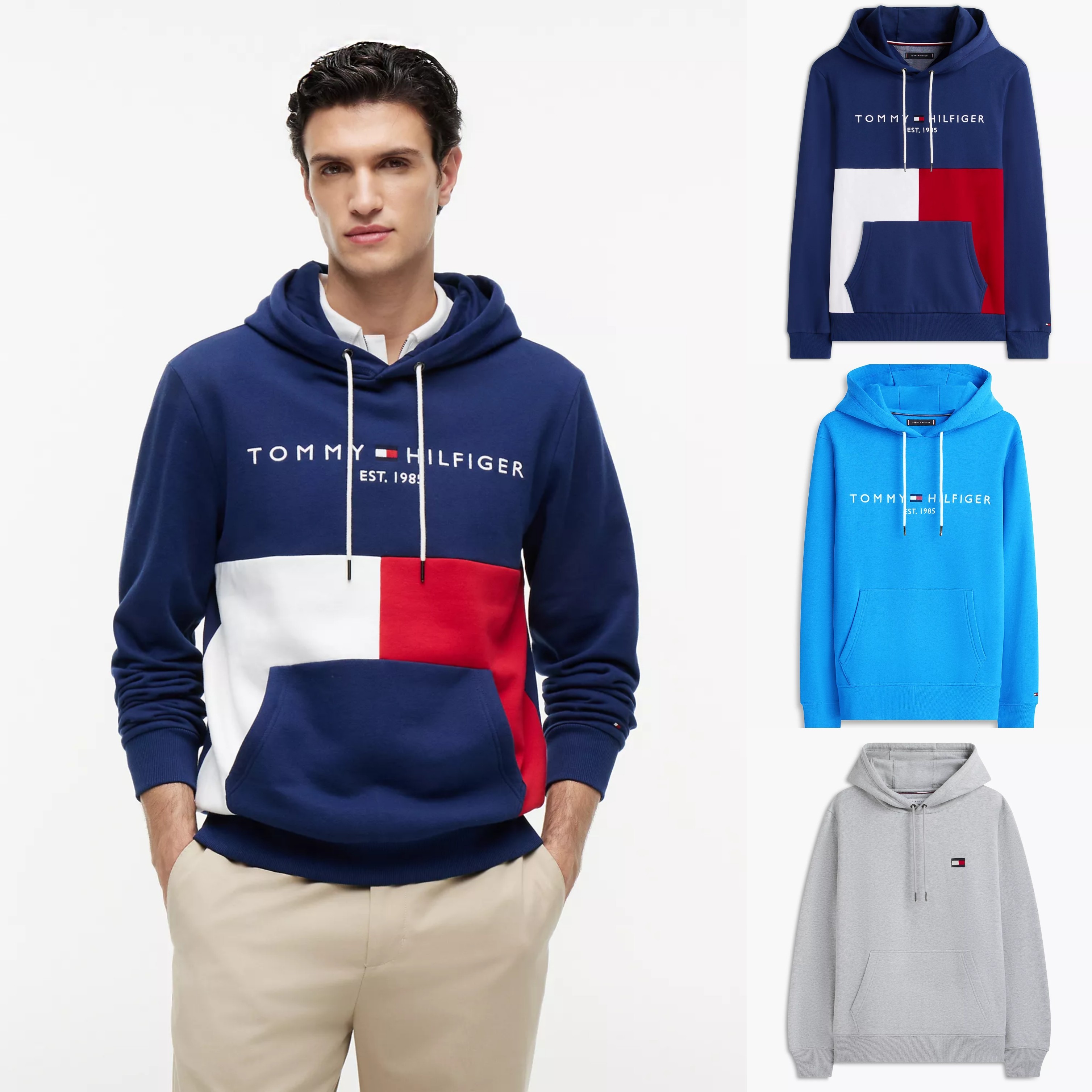 必入!正品TOMMY汤米秋冬26新款男女LOGO三原色串标加绒连帽卫衣