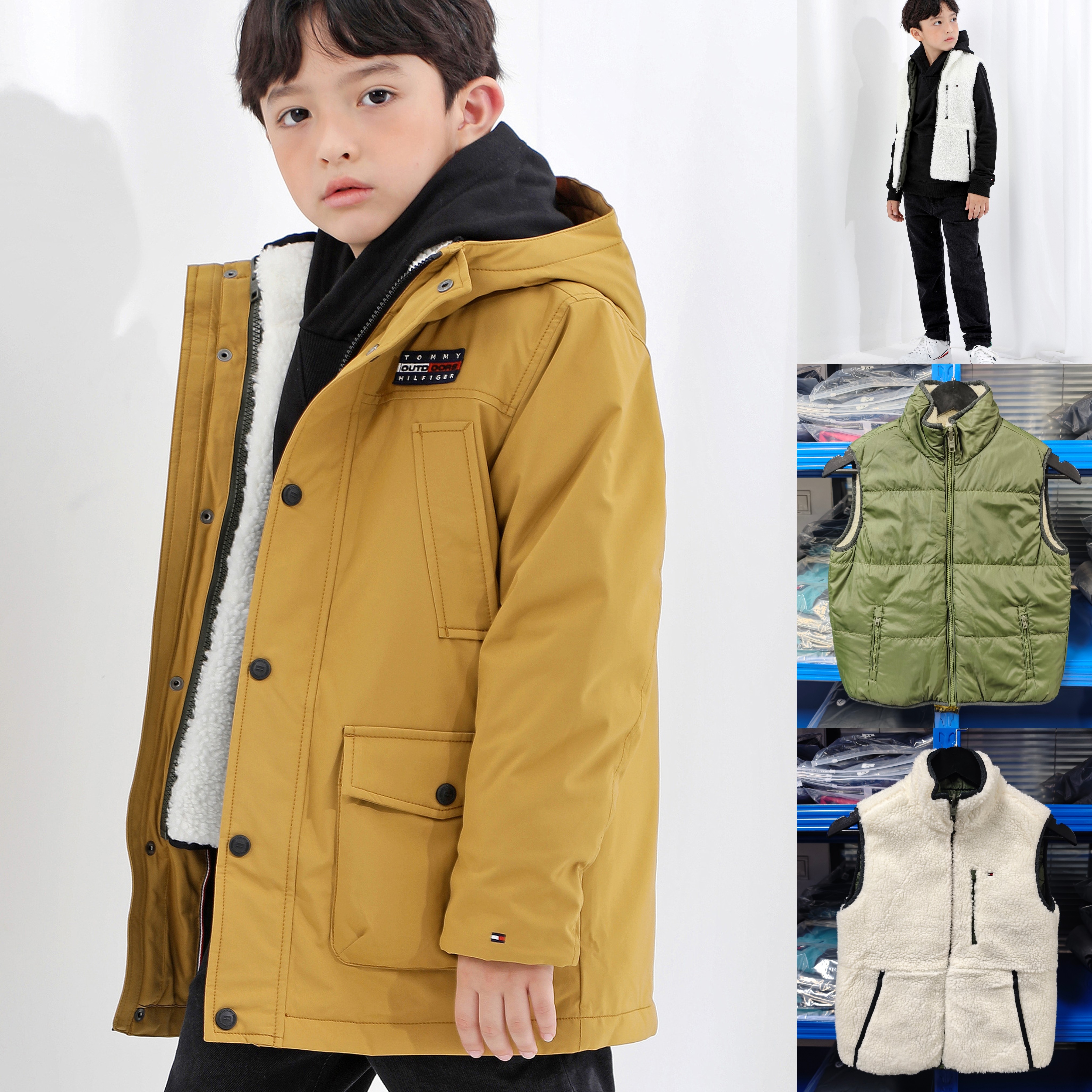 一衣多穿!正品TOMMY汤米韩版童三合一厚棉两面穿马甲+外套冲锋衣