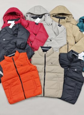 亏清价！正品Calvin Klein/CK男女简约可拆卸帽羽绒服马甲外套