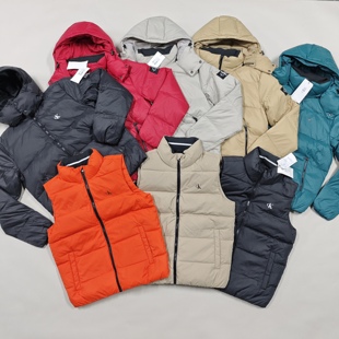 亏清价！正品Calvin Klein/CK男女简约可拆卸帽羽绒服马甲外套