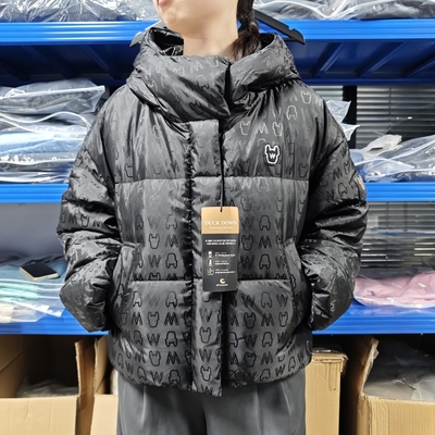 正品韩国LIFEWORK小狗家女满印连帽OVERSIZE风80鸭绒厚羽绒服外套