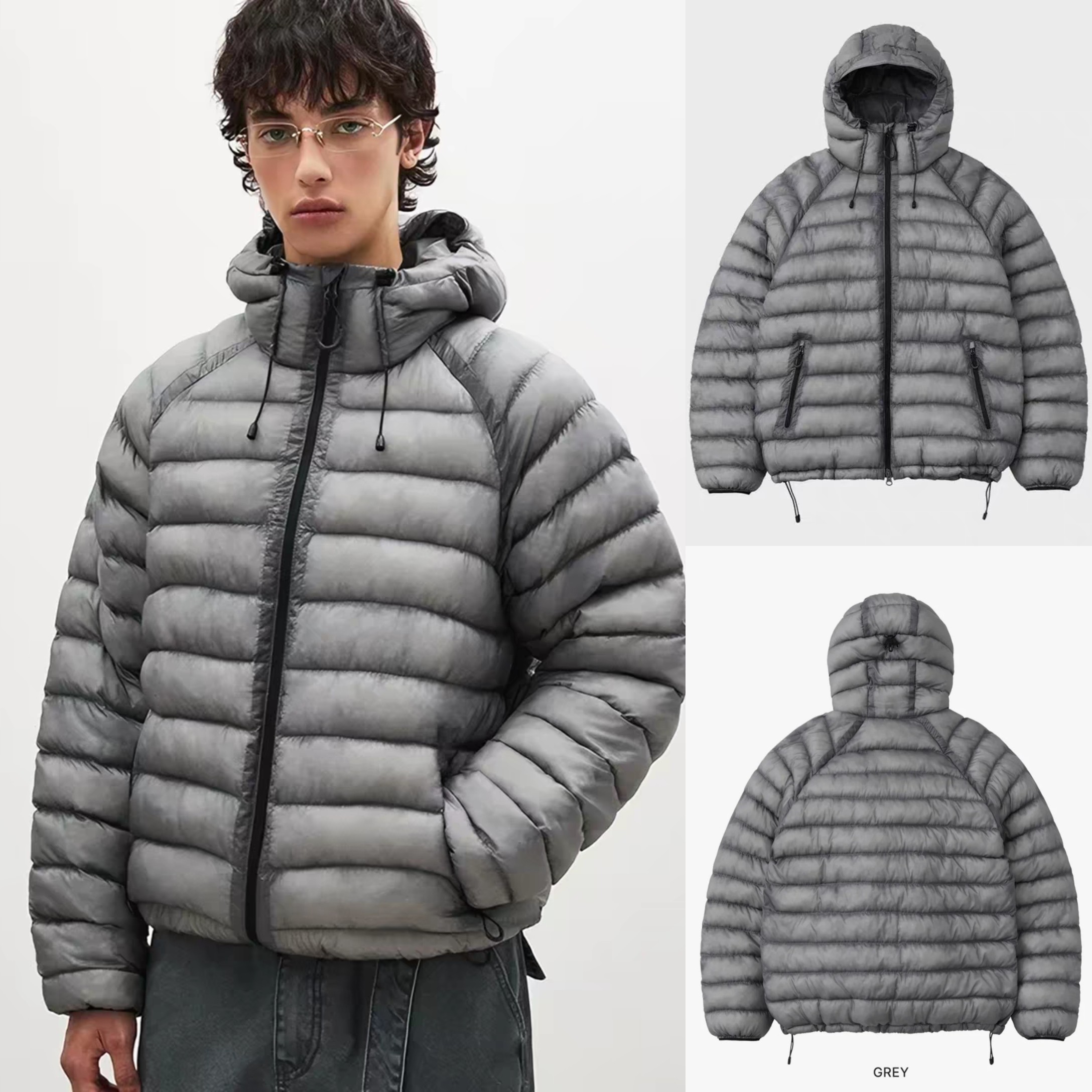 捡漏单品！正品SUARE设计师潮牌韩国冬排骨连帽拉链科技棉服外套
