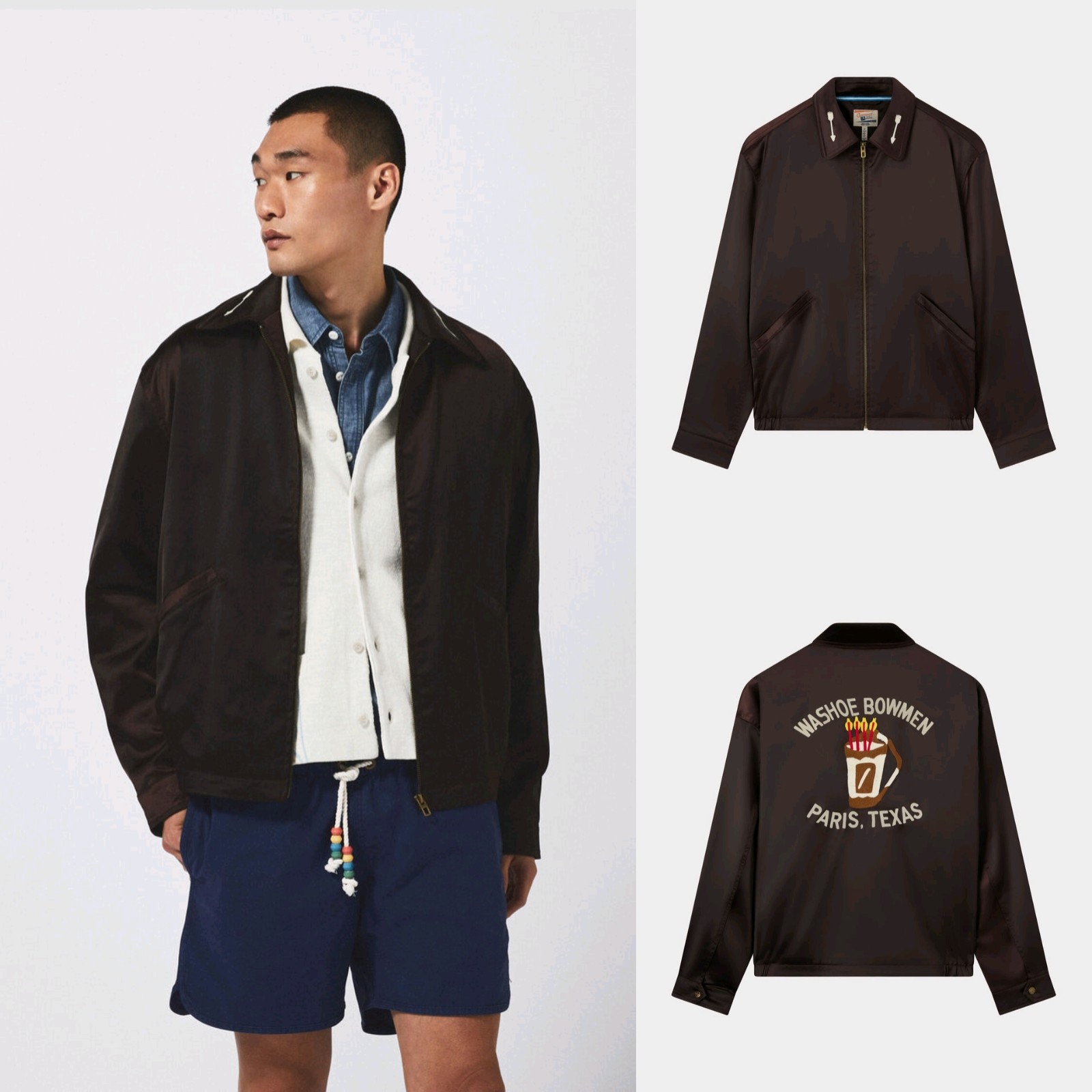 孤品！教练夹克天花板！正品CHAMPION/冠军丝绸缎面夹克翻领外套