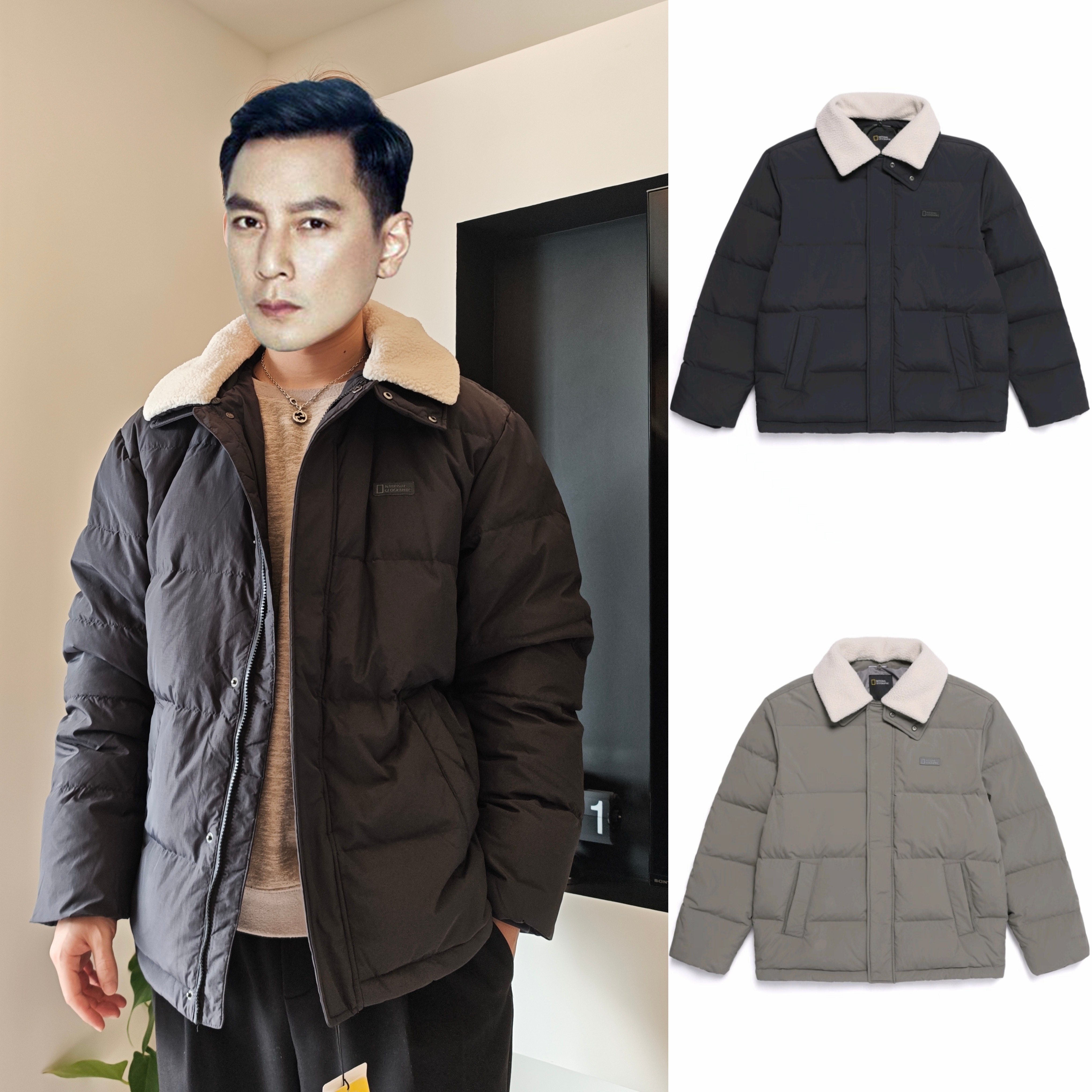 韩式欧巴！正品国家地理NG25款男女羊羔绒可拆卸领羽绒服外套夹克