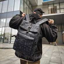 时尚国潮风双肩包男防水纯色高中学生书包女电脑背包大容量旅行包