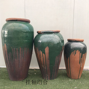 复古粗陶缸陶罐陶瓷器挂釉落地花瓶花园民宿别墅庭院景观装饰摆件