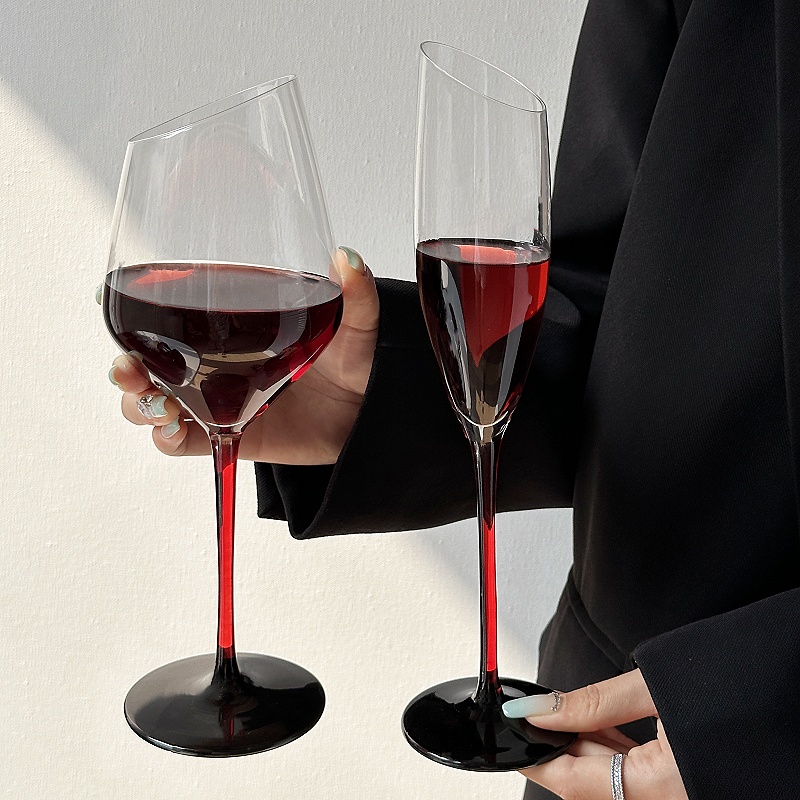 法式红杠黑领结高脚香槟杯玻璃葡萄酒甜酒杯红酒杯创意大容量酒杯