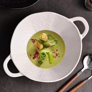 创意新款双耳浅碗极简风西餐碗海鲜装碗水果沙拉碗炒饭碗意面碗