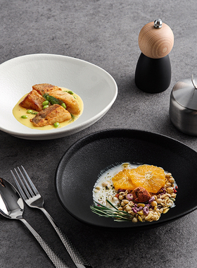 白色黑色深碗创意个性陶瓷碗水果沙拉碗家用意面碗汤面碗大号菜碗