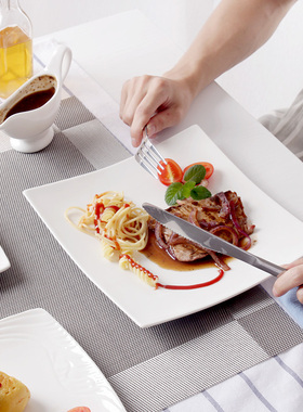 西餐盘子牛排盘创意白色盘子点心平盘方盘菜盘家用陶瓷餐具鱼盘