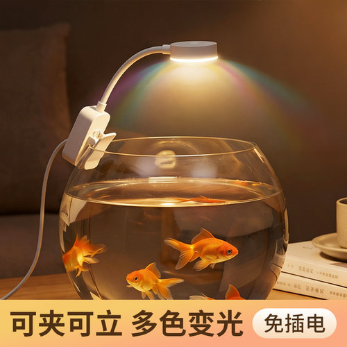 小型鱼缸灯LED节能灯充电款迷你氛围小夜灯水族箱观赏照明水草灯