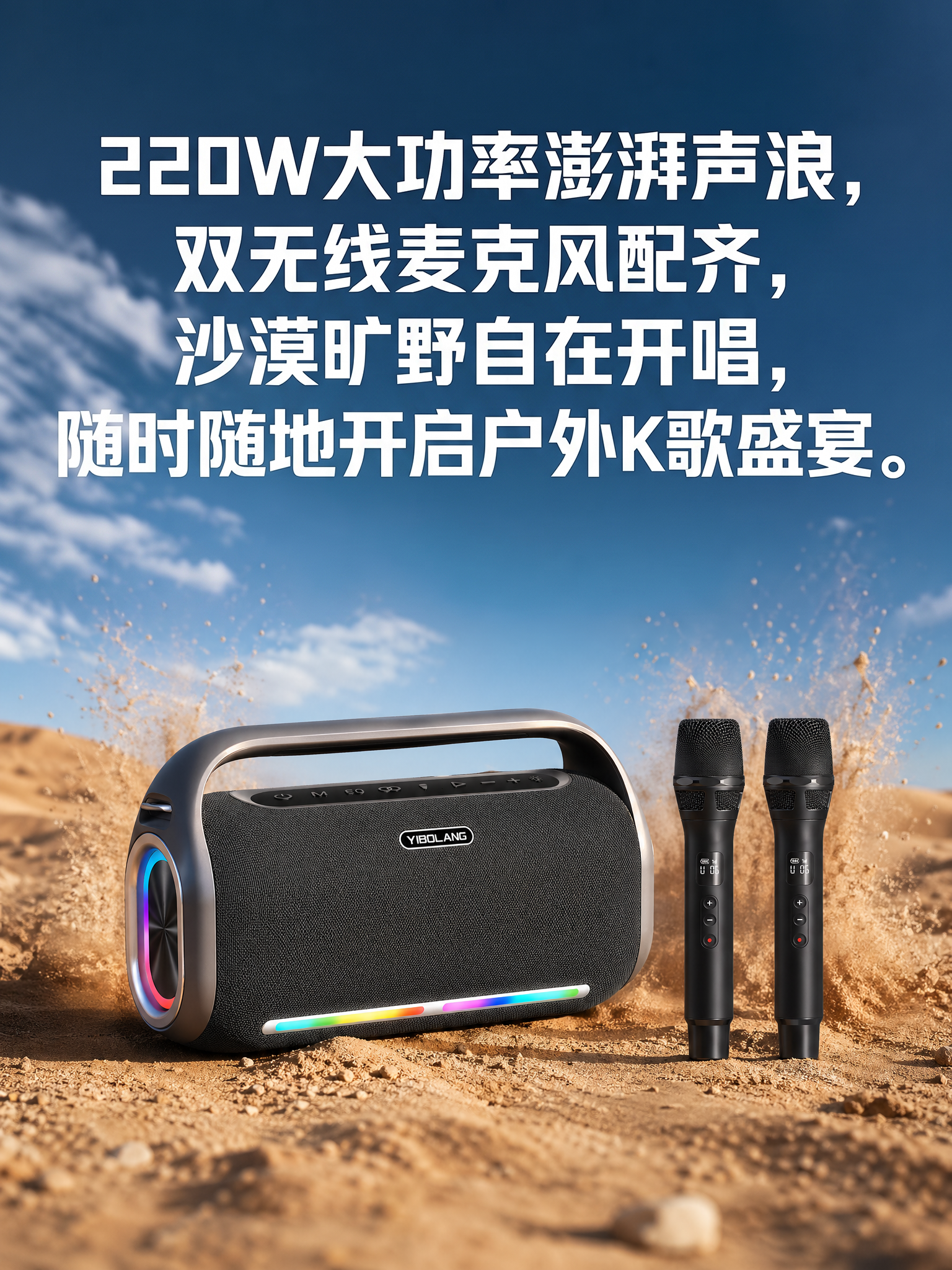 意博朗v62户外便携广场舞音箱220W大功率低音炮蓝牙音箱 乐器音箱