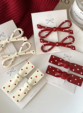 安可拉红色圆点蝴蝶结发夹可爱刘海夹甜少女侧边夹网红发饰女发卡