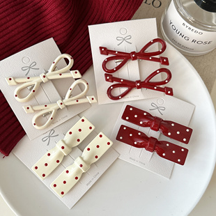 安可拉红色圆点蝴蝶结发夹可爱刘海夹甜少女侧边夹网红发饰女发卡