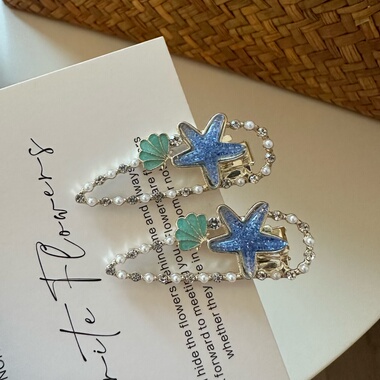 韩国东大门同款可爱蓝色海星发夹仙气侧边鸭嘴夹刘海碎发百搭发卡