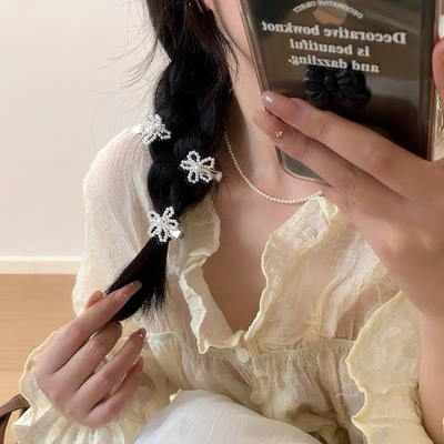 法式珍珠花朵发夹女2024新款高端边夹侧边鸭嘴夹前额刘海夹子头饰
