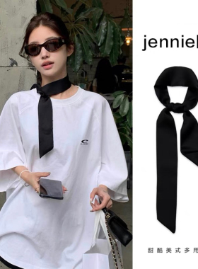 jennie同款黑色丝巾围脖新款韩版甜酷少女百搭丝带飘带领巾围巾