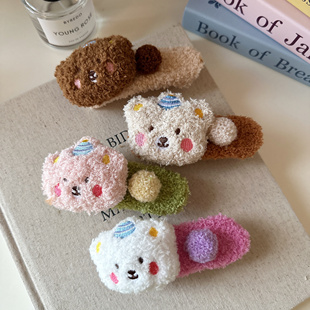 毛绒小熊大号鸭嘴夹女秋冬可爱发夹后脑勺盘发抓夹子甜美半扎发卡