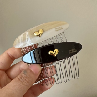 公主头侧边碎发整理神器 韩系醋酸小金标爱心发梳倒插梳2026新款