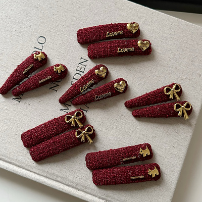 新年红色配金色发夹刘海夹碎发边夹韩系高级感小香风蝴蝶结发卡子