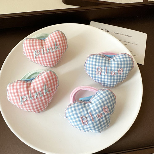 可爱刺绣格子爱心发绳韩少女发圈头绳扎马尾皮筋双马尾发圈发饰