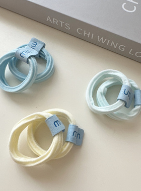 韩系小清新奶蓝色白色min字牌高弹力发圈头绳丸子少女不伤发头绳