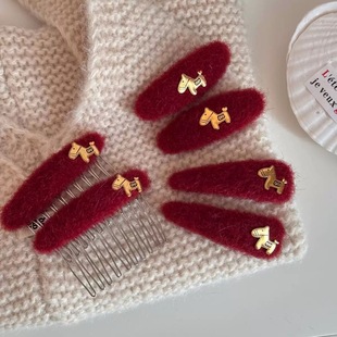 韩系新款红色加金色小马发夹刘海夹新年氛围感碎发夹侧边发卡夹子