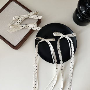 甜美复古黑白波点蝴蝶结发夹气质百搭飘带抓夹碎发刘海夹边夹发卡