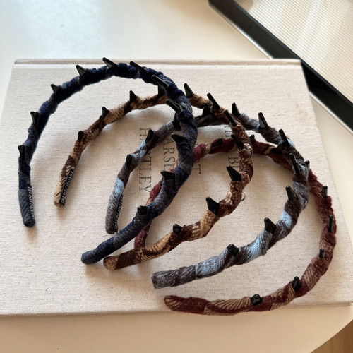 韩系星款秋冬毛绒格子倒齿防滑发箍高颅顶头箍复古高级感洗脸发卡