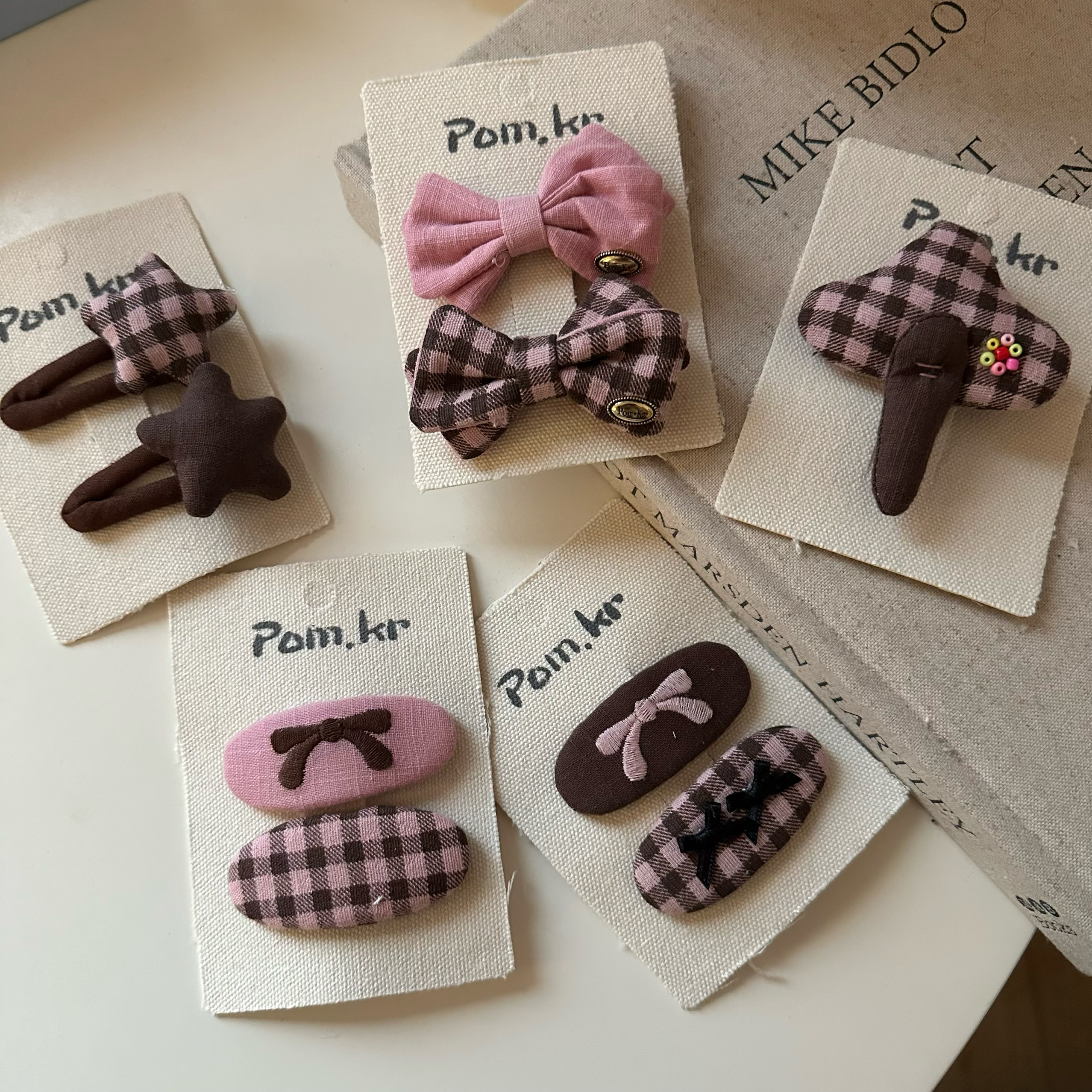 韩系粉色蝴蝶结星星手作布艺发夹刘海夹儿童少女发饰发卡bb夹边夹