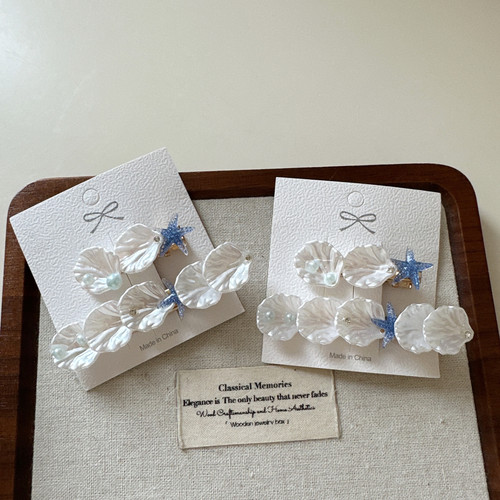 白色贝壳海星发夹侧边刘海夹