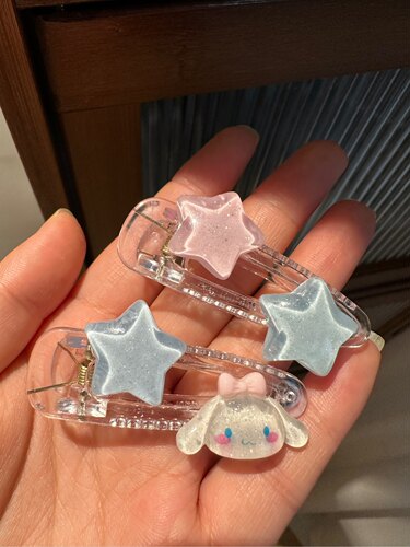 可爱透明闪粉五角星发夹