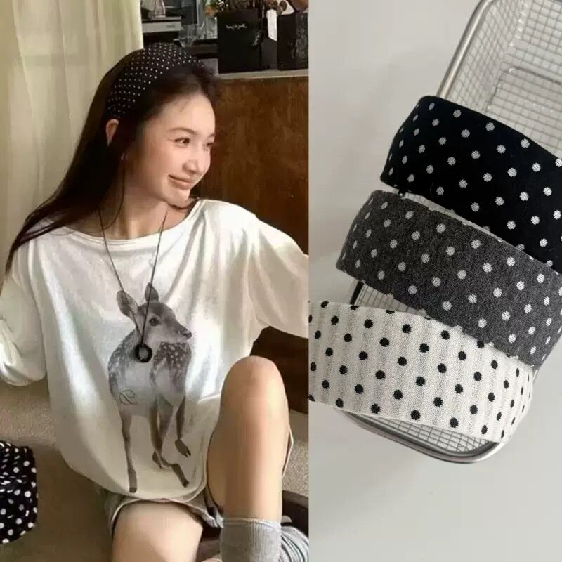 韩系新款波点发箍宽边针织发箍气质百搭高颅顶时髦发带发卡发饰