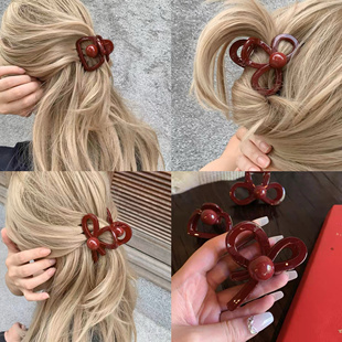安哥拉红中号抓夹女高级感洋气时尚蝴蝶结慵懒风半扎发鲨鱼夹发饰