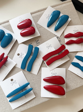 日韩流行新色红蓝配色系发夹刘海夹金属烤漆碎发边夹网红显白发卡