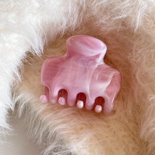 韩系温柔樱花粉晕染方块小抓夹后脑勺半扎发鲨鱼夹高级感气质发抓