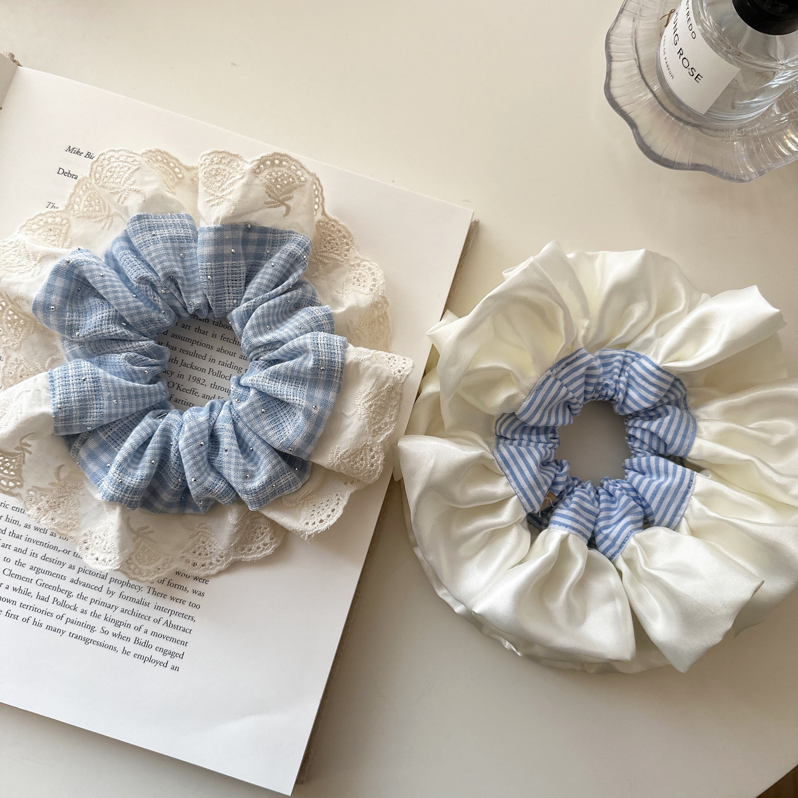 芭蕾风奶油缎面蓝色条纹大肠发圈女百搭发绳扎头发橡皮筋超大头绳,饰品/流行首饰/时尚饰品新,发饰,淘宝优惠券,粉丝福利购,淘宝优惠卷