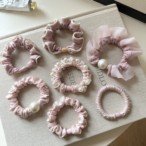 韩系新款粉色珍珠小肠发圈女简约高弹力扎马尾发绳少女头绳发饰品