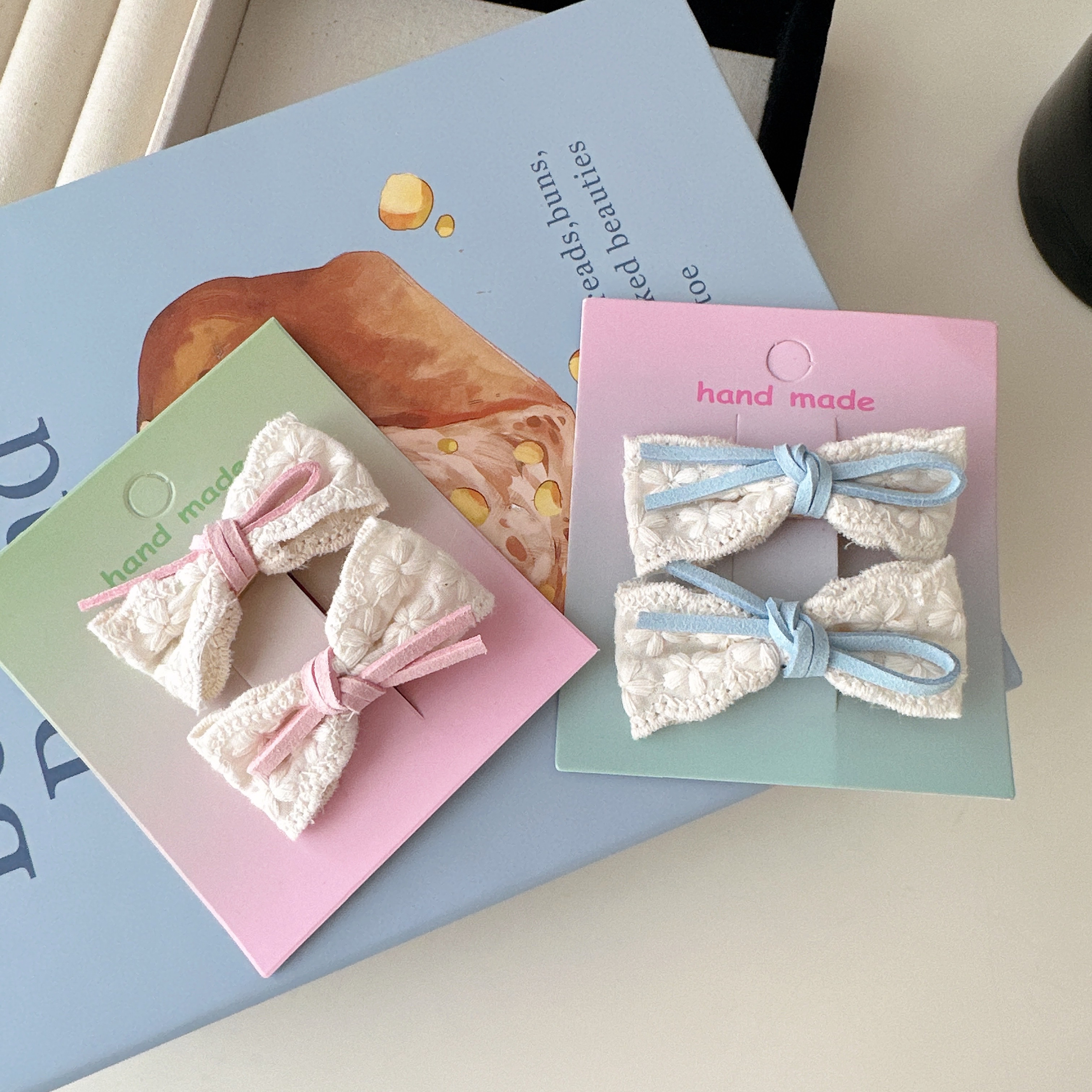 可爱蕾丝蝴蝶结发夹少女刘海边夹前额对夹碎发鸭嘴夹温油小发卡子