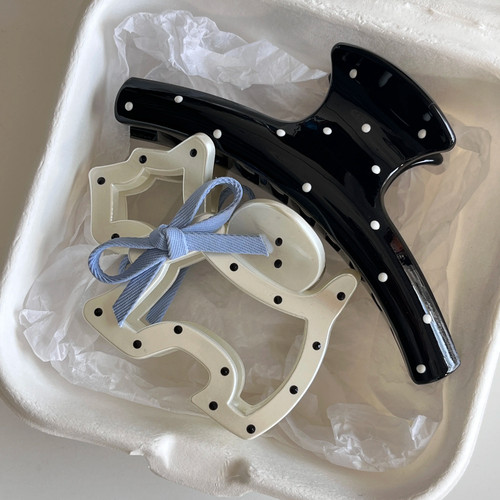 日韩新款可爱波点蝴蝶结小狗抓夹后脑勺盘发鲨鱼夹半抓发饰发夹