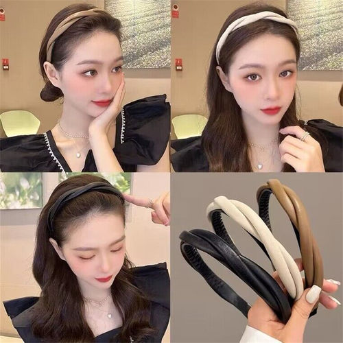 皮质法式复古交叉麻花头箍