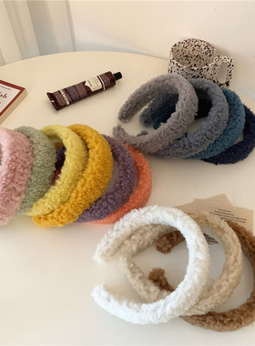 秋冬新款毛绒绒彩色羊羔毛发箍气质百搭宽边高颅顶头箍毛毛压发
