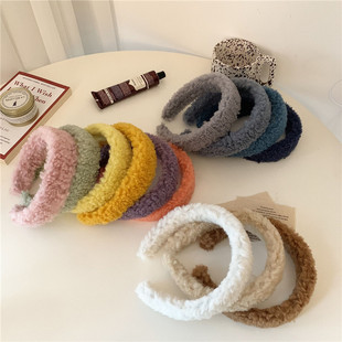 秋冬新款毛绒绒彩色羊羔毛发箍气质百搭宽边高颅顶头箍毛毛压发