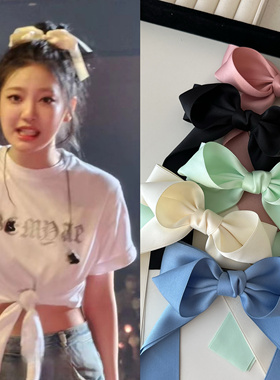 韩国女团宁艺卓同款奶白色蝴蝶结顶夹高马尾发饰减龄可爱头饰发夹